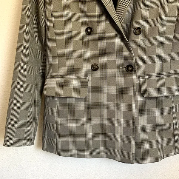 Topshop Sz 2 Oversized Double‎ Breasted Checkered Houndstooth Blazer Black White - Image 3