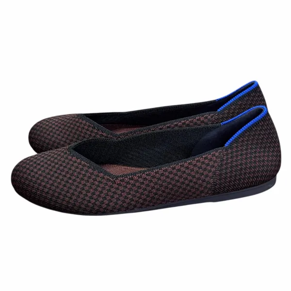 Rothy's Women's Burgundy and Black Knit Ballet Flat with Blue Trim Size 5.5 - Image 2
