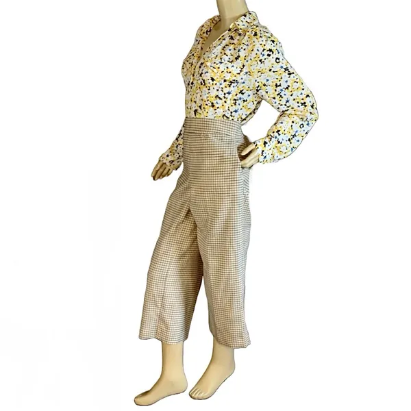 Loft Tan & Black Cropped Wide Leg Plaid Trousers (10) - Image 7
