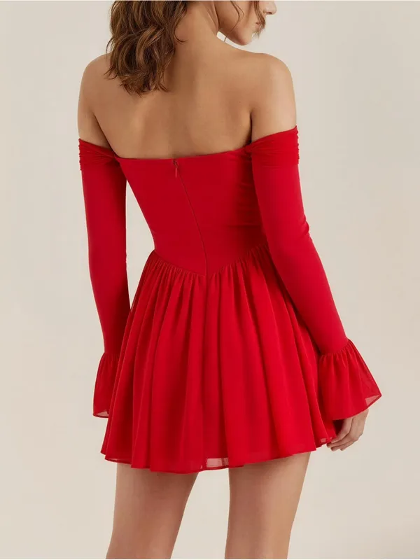HOUSE OF CB Alana Off-Shoulder Mesh Mini Dress, Red, XS - Image 4