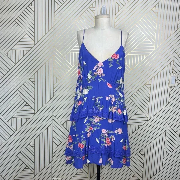 Lovers + Friends Teresa Floral Ruffle Mini Dress in Feeling Blue Size‎ US XL - Image 3