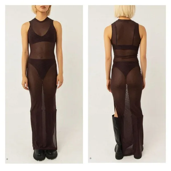Peppermayo - Cool To Be Kind Mesh Dress in Chocolate Monogram in Dark Brown - Image 10