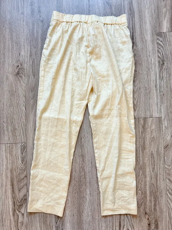 Aritzia Babaton Linen Butter Yellow Light Weight Pull On Pleated Pants Size 6 - Image 8