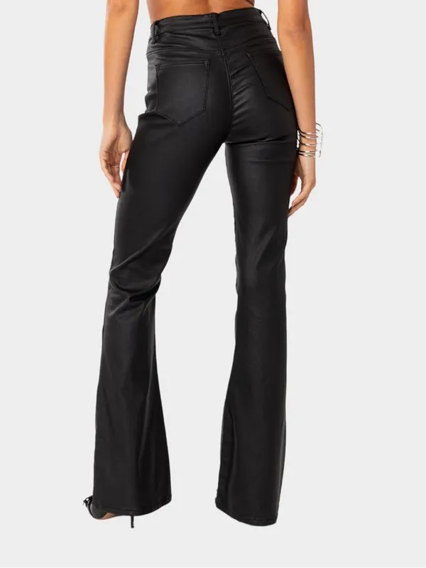 EDIKTED Luna Faux Leather Flare Pants Womens Jeans size xs‎ - Image 2