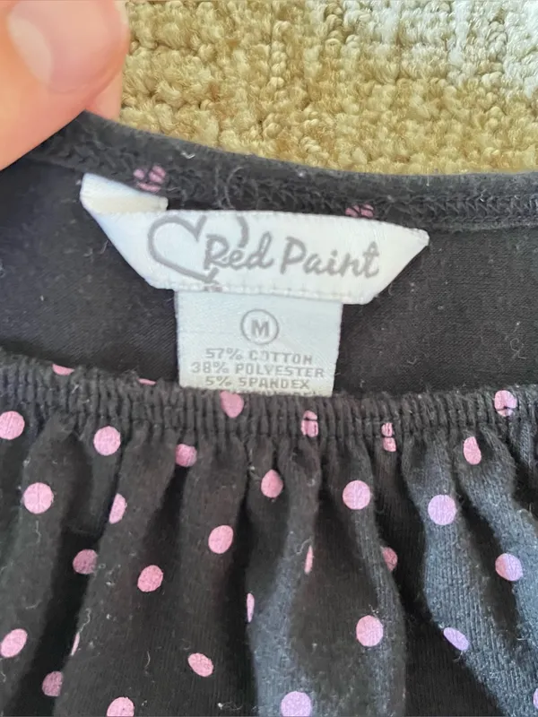 Y2K Black Pink Polka Dot Lace Trim Scoop Neck babydoll Top - Image 2