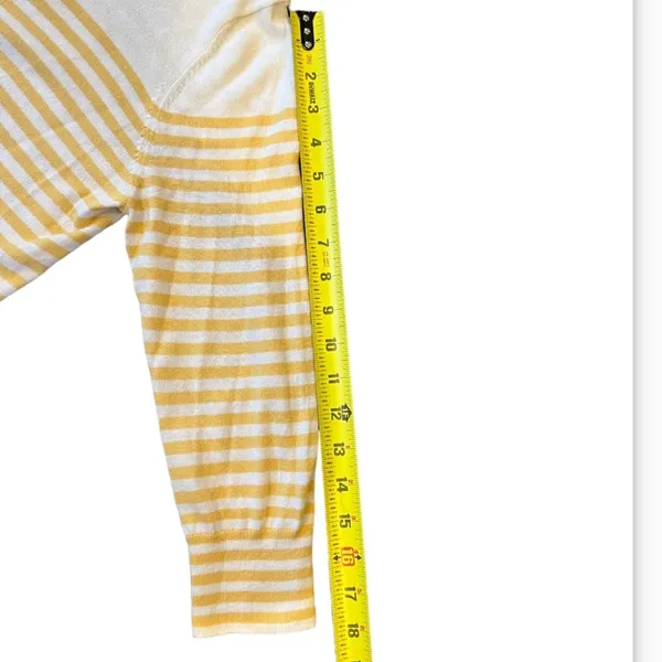 GAP‎ Yellow and White Striped Lightweight 3/4 Sleeve Cardigan Women’s Medium - Image 9