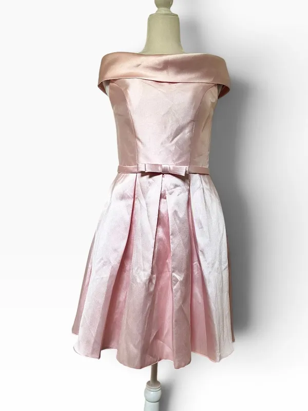 Handmade Off-Shoulder Taffeta Fit & Flare Dress in Light Pink - Image 2