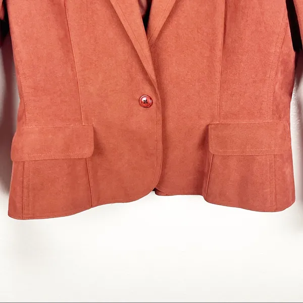 NEIMAN MARCUS Suede Copper Single Button Pocket Lined Blazer Small Western Boho - Image 7