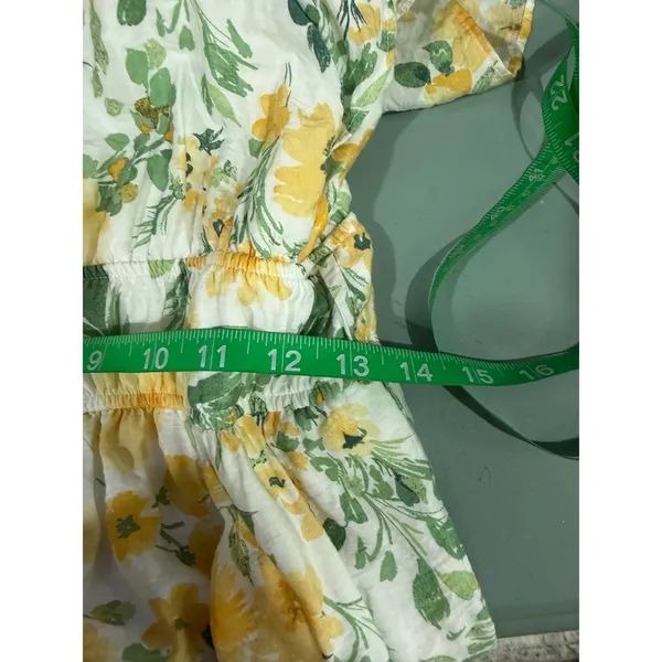 Rachel Zoe Yellow Floral Ruffle Midi Dress Smocked Waist Pockets Womens‎ Size M - Image 11