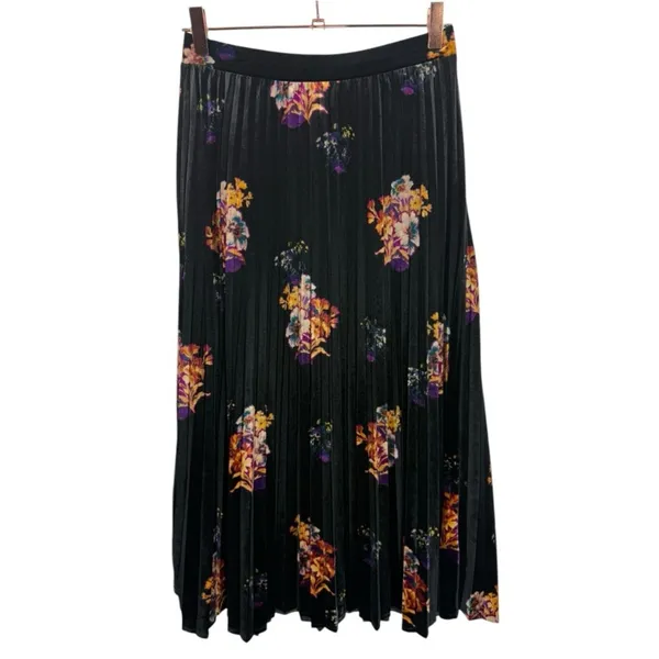 Anthropologie Maeve Pleated Velvet Floral Midi Skirt Size‎ XS Feminine Romantic - Image 6