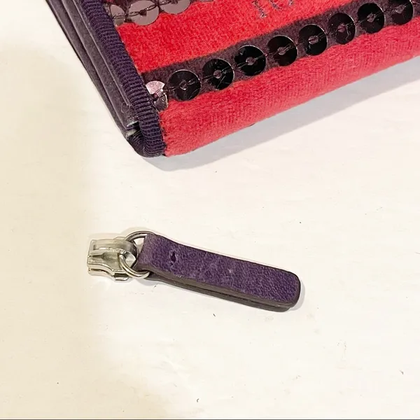 Juicy Couture Velour Y2K Oxblood Heart Purple Sequin Stripe Snap Zipper Wallet‎ - Image 4