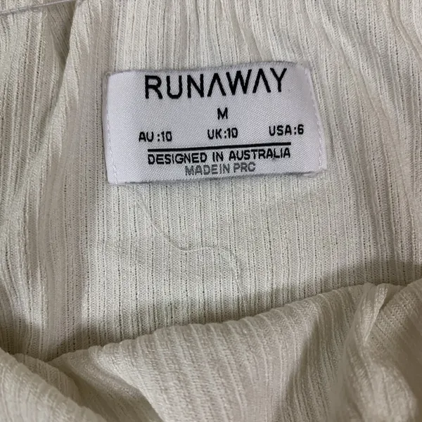 Runaway The Label White Off Shoulder Long Sleeve Ribbed Tie Front Crop Top‎ Boho Medium - Image 4