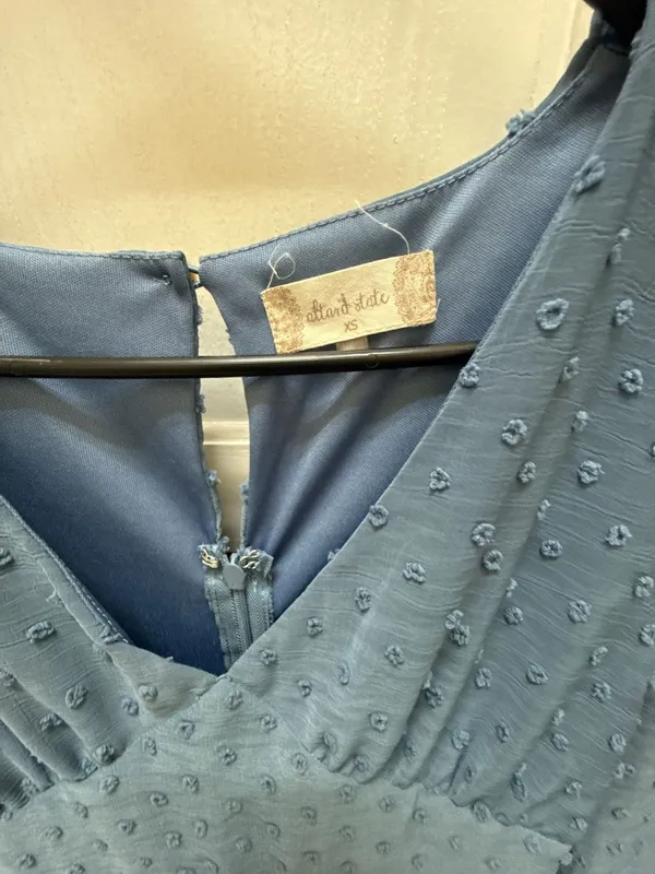 Altar'd State Blue Swiss Dot Long Sleeve Tiered Mini Dress - Image 2