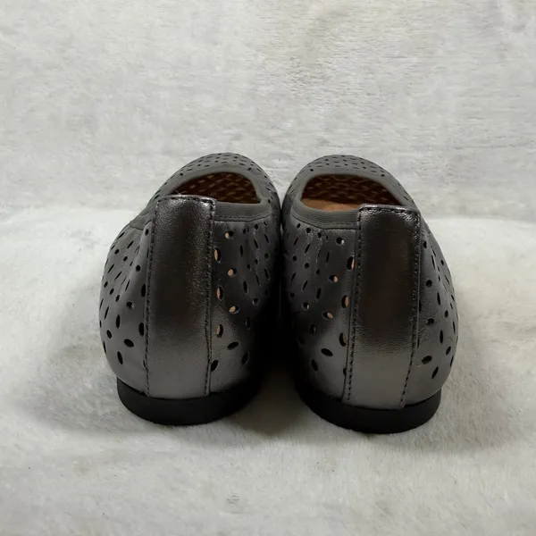 Vionic Caroll Ballet Flat Gunmetal Metallic Perforated Leather Orthotic Shoes 7 - Image 5