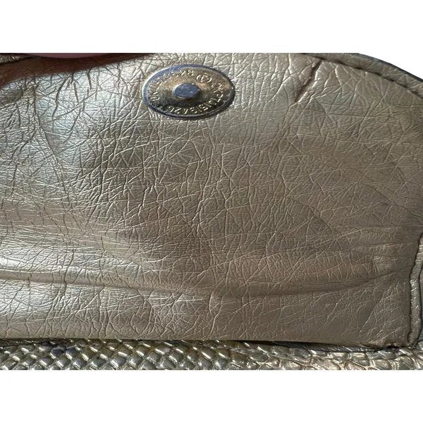 vintage Versace Parfums gold cosmetic clutch bag makeup metallic snakeskin - Image 6