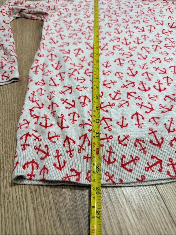 Old Navy Womens Anchor Print Crewneck Sweater Cream Red Nautical Cotton XL - Image 7