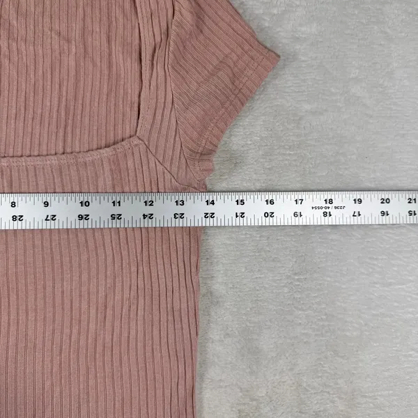 Reformation Womens Pink Ribbed Square Neck Tencel Modal Short Sleeve Top Medium - Image 4