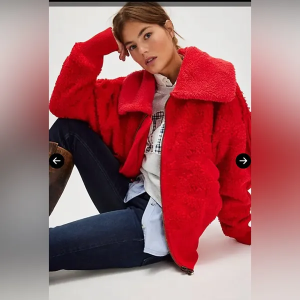 Free People Cozy Up Cardigan in High Risk Red Size Large - Image 3