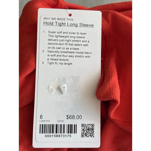 lululemon Women's Hold Tight Long Sleeve Red Shirt size 6 New w/tag - Image 4