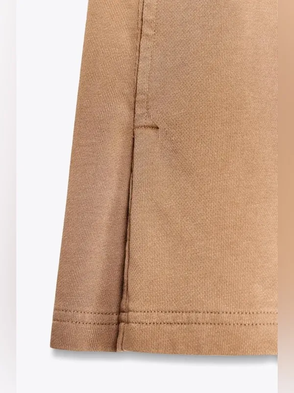 Zara NWT tan camel beige Casual Drawstring Mini Skirt - Image 8