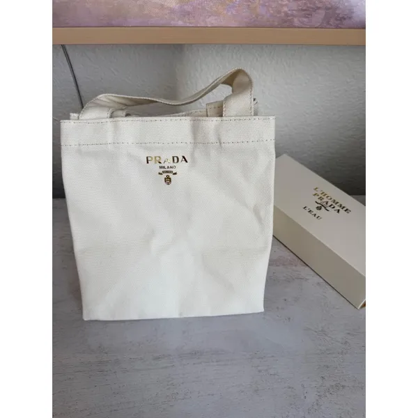NIB Prada L'Homme White Canvas Tote - Image 3