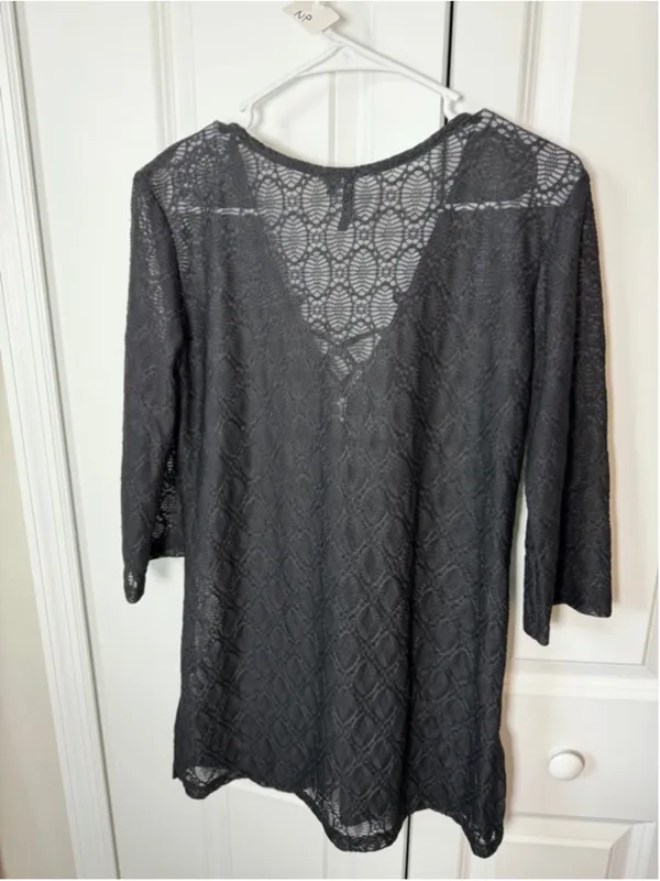 Portocruz Black Lace-Up Swim Coverup S EUC - Image 2