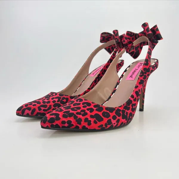 Betsey Johnson Remy Heels 7 Red Leopard Bow Pointed Toe Slingback Pumps Coquette - Image 5
