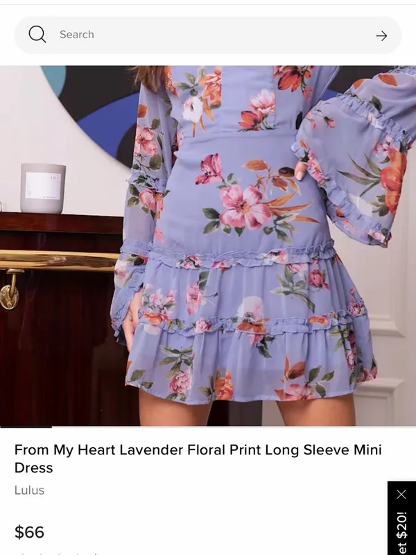 Lulus Women’s From My Heart Lavender Floral Print Long Sleeve Mini Dress Size S - Image 3