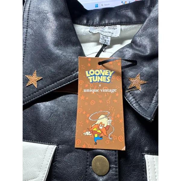 Unique Vintage‎ Looney Tunes Bugs Bunny Back Off Leather Jacket XL - Image 5