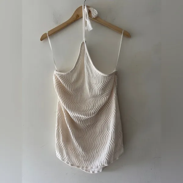 Old Navy Fitted Halter Cropped Sweater White Open Knit Beachy‎ Top XL Tall - Image 2
