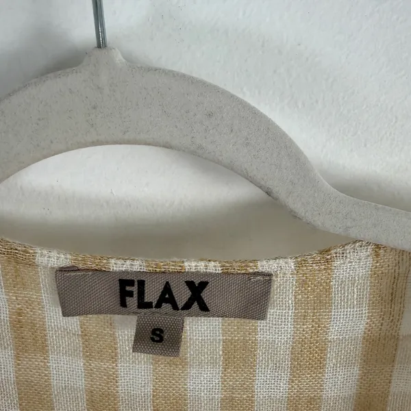 Flax 100% Linen Beige Tan Gingham Midi Dress Coastal Lagenlook Womens Small - Image 5