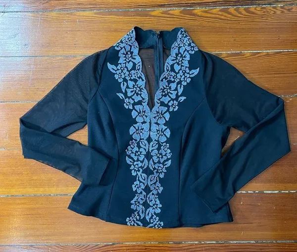 Vintage Beaded Sheer Festive Witchy Whimsy Goth Floral Beaded Top Sz Small - Image 9