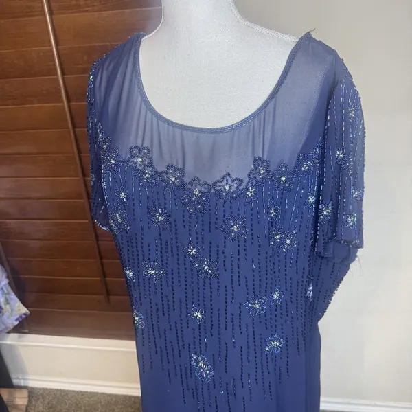 Sylvia Ann Formal Dress Navy Blue Long‎ Beaded Mother Of The Bride Groom XL - Image 4