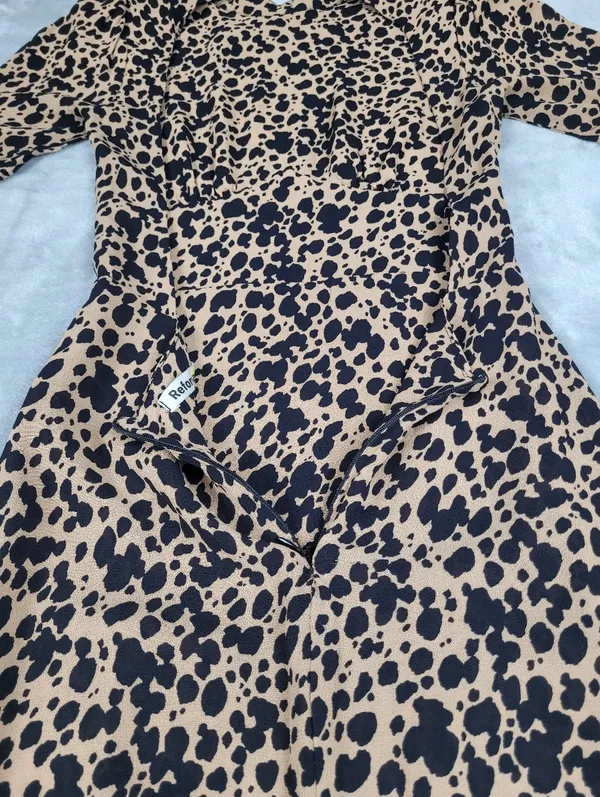 Reformation Dusk Dress Midi Animal Print Size 0 Open Back - Image 13