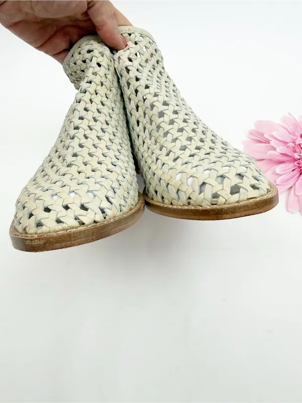 Free People Cayne Woven Leather Bootie Ankle Boots Bone - Image 5