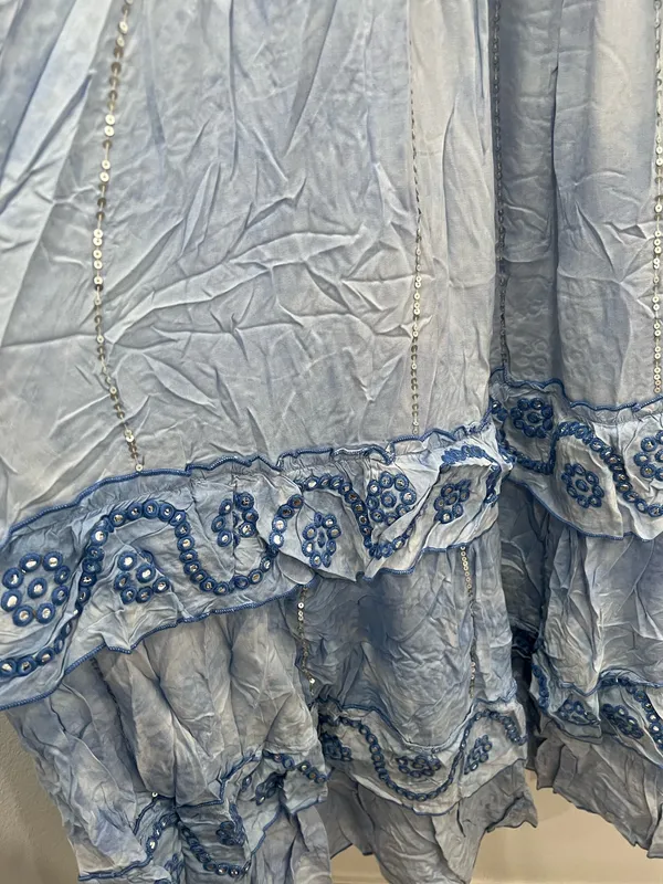 Light Blue Embroidered Maxi Dress with Tassel Tie One size fits up to XL - Image 4
