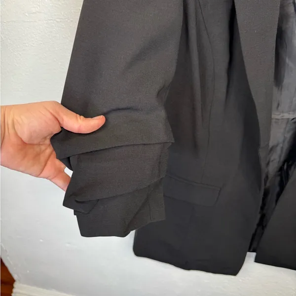 Philosophy Republic Clothing Open Blazer Jacket Size 6 Black Ruched 3/4 Sleeve - Image 4