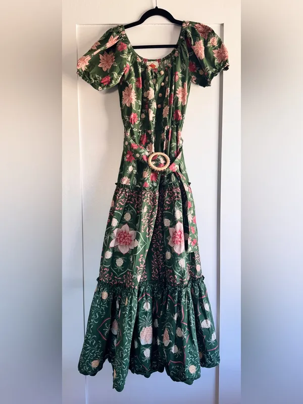 FARM Rio Green Pineapple Garden Organic Cotton Maxi Dress Size M - Image 6