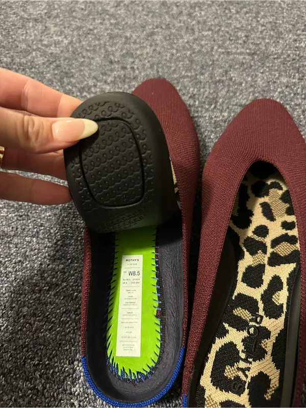 Rothy's Wine Red Knit Slip-On Flats with Leopard Insole - Image 2