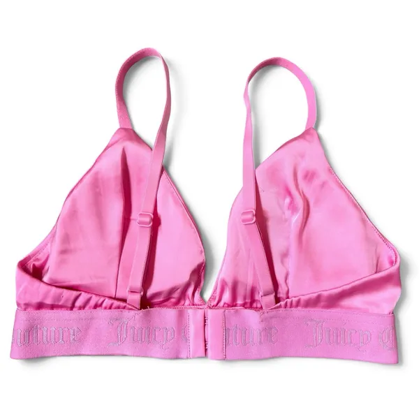 Juicy Couture Pink Silky Satin Logo Triangle Bralette Size S Bra Y2K Rave NEW - Image 3