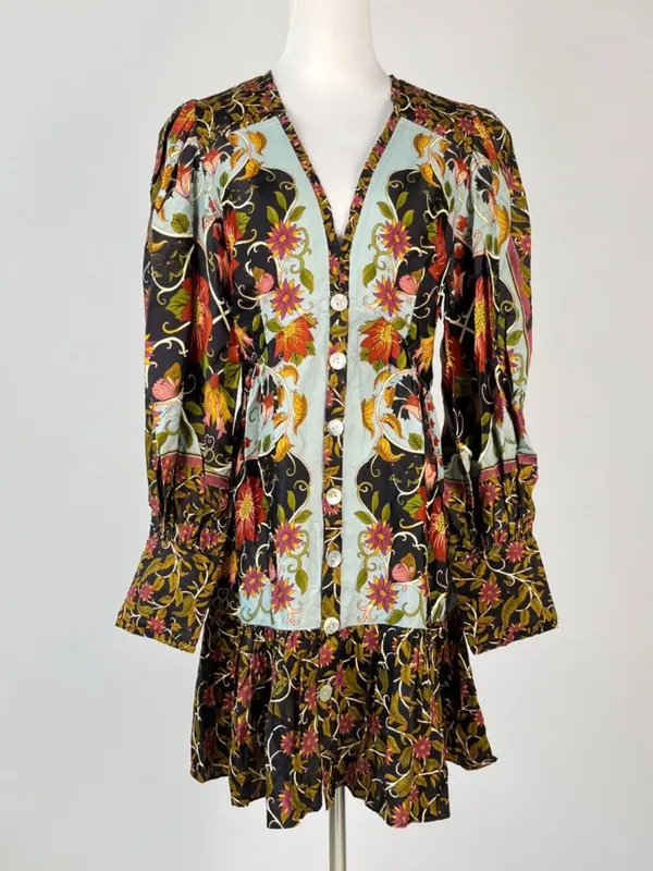 NWOT Farm Rio Floral Swans V-Neck Long Sleeves Mini Dress Size S - Image 11