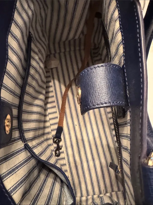 Dooney & Bourke Navy Leather Satchel with Gold Hardware - Image 4