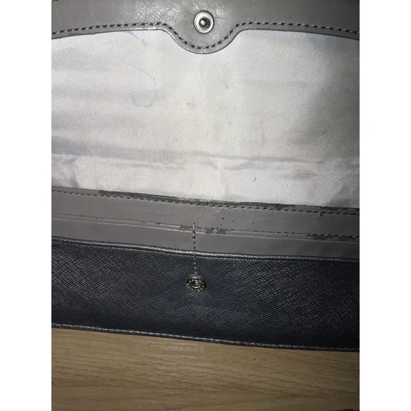 Coach Dark Gray Crossgrain Leather Continental Wallet Checkbook Snap Clutch READ - Image 3