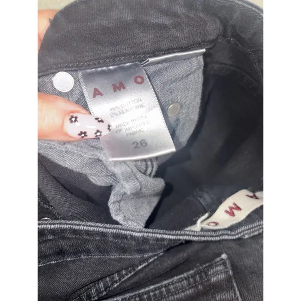 AMO Jeans Women's 26 Babe Black Magic Straight Leg Released Raw Frayed Hem - Image 6