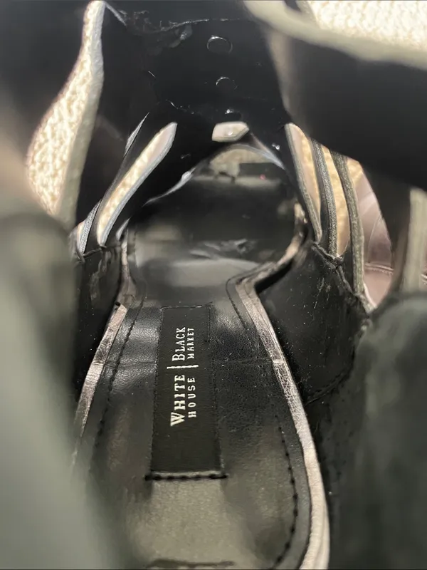 White House | Black Market Women's Metallic Gray Strappy Peep-Toe High Heels - Image 4