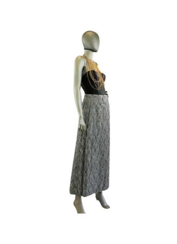 Vintage 1970s Black White Gingham Skirt with Black Flocked Flowers Medium - Image 2