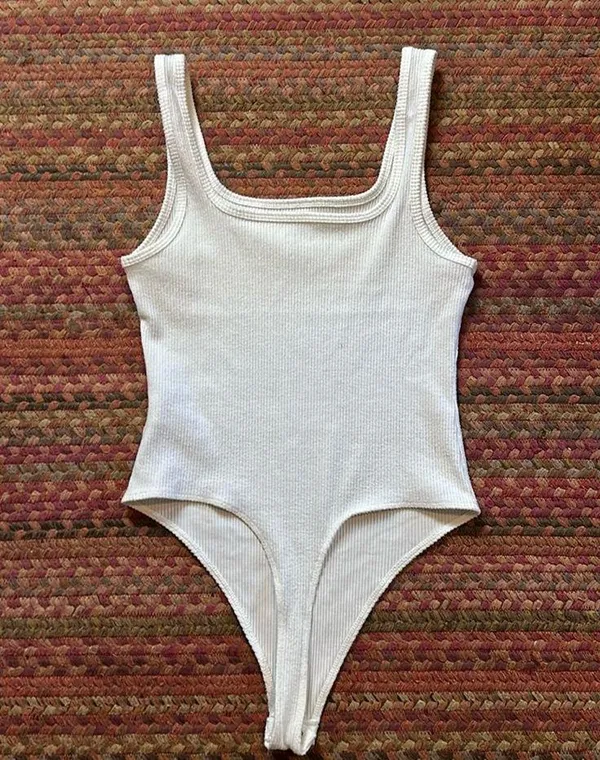 American Eagle White Ribbed Tank Bodysuit One Piece - Image 5