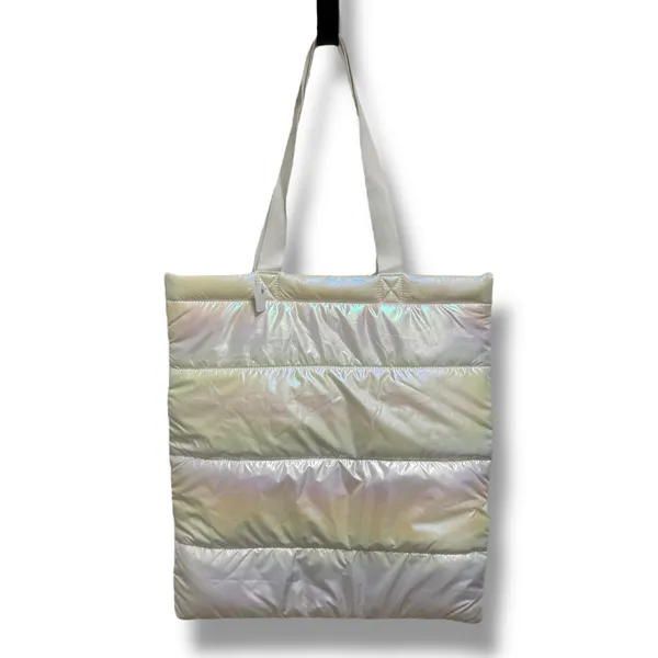 Bath & Body Works White Iridescent Puffer Tote‎ Bag NEW - Image 2
