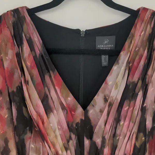 Adrianna Papell Womens Floral Chiffon Draped Gown Dress Size 8 Flowy Maxi V Neck - Image 4