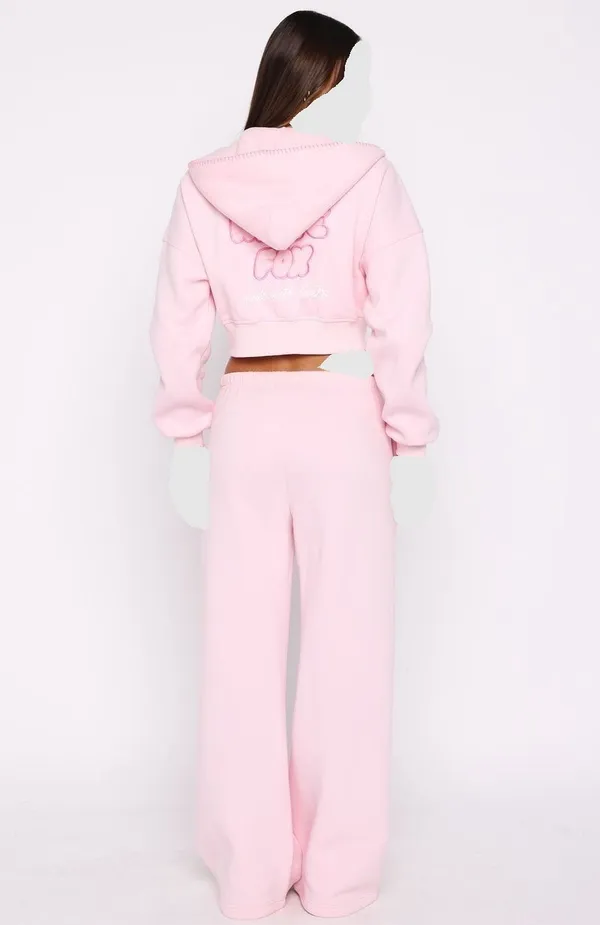 White Fox Boutique Posy Pink Wide Leg Pants And Crop Hoodie Set M/L New - Image 4